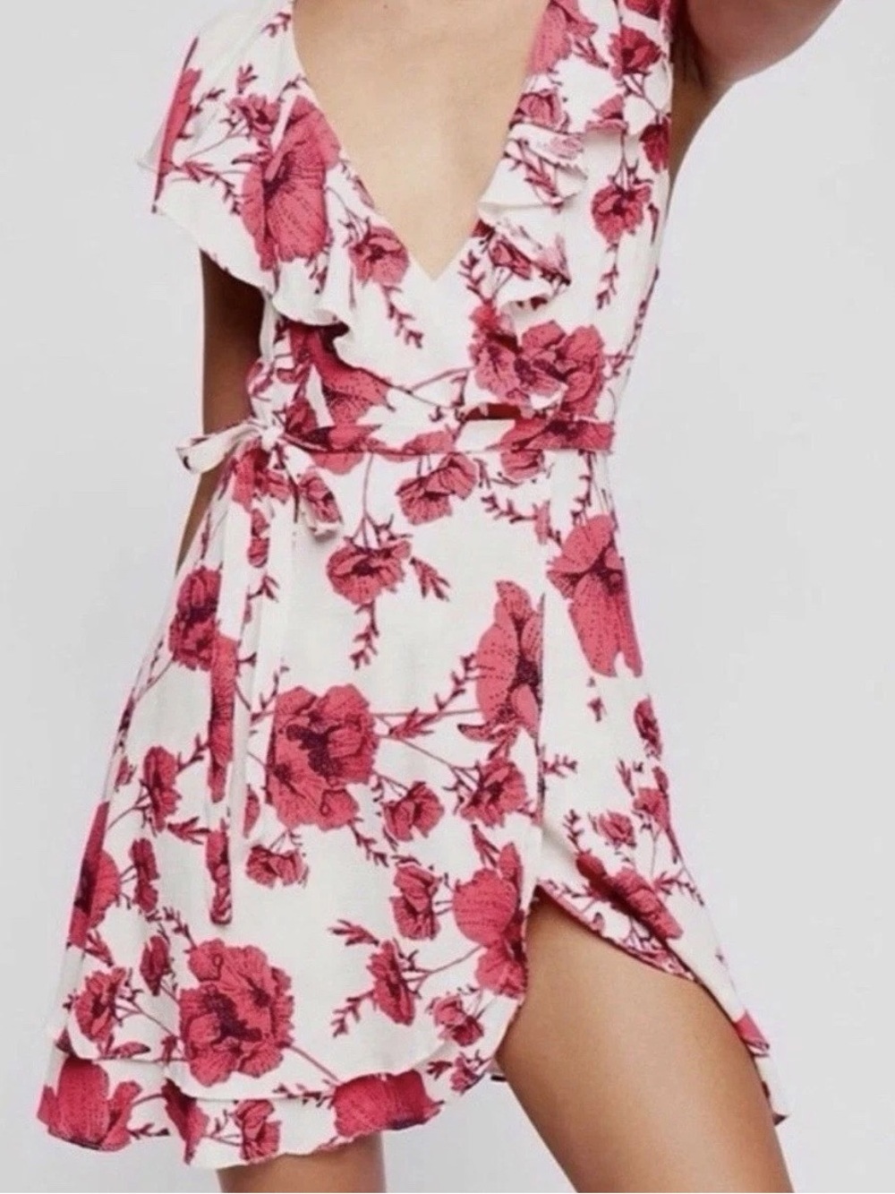 Free People French Quarter Floral Print Mini Wrap Dress Womens Sz S Boho Beach